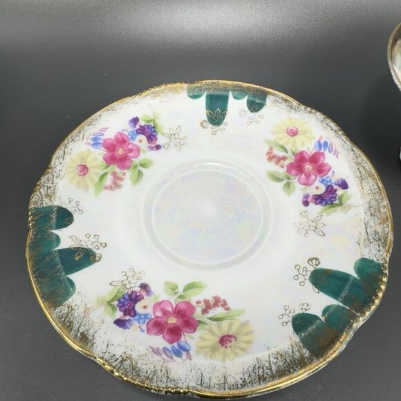 Vintage German Porcelain Teacup And Saucer Set Flower Pattern Gold Accent Decor - Picture 11 of 12